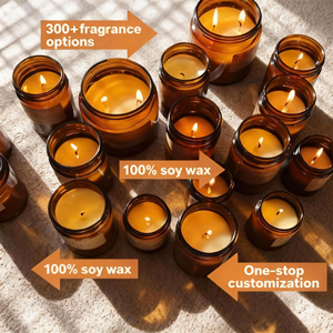 Bougie parfumée en cire de soja pure à combustion longue durée, en verre brun ambre de luxe, avec couvercle, pour la Saint-Valentin, Diwali - Product Image 3