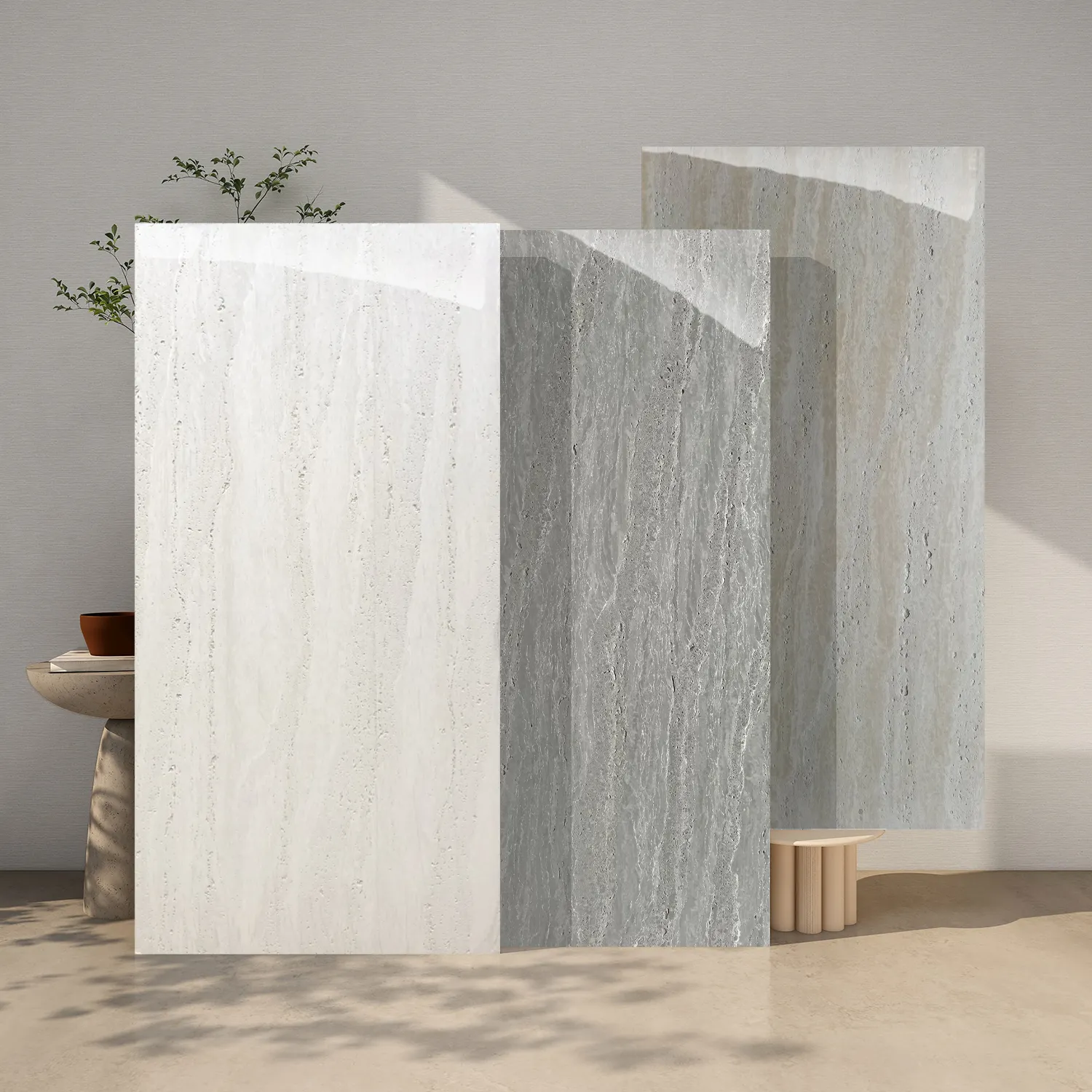 Vật liệu mới travertine đá cẩm thạch mẫu được cung cấp nội thất bên ngoài bức tường travertine gạch đá biệt thự khách sạn và xây dựng 600*1200mm