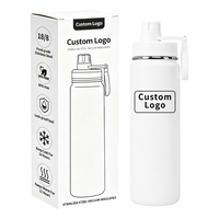 Bouteille d'eau en acier inoxydable à double paroi isolée sous vide de 24 oz avec logo personnalisé, sans BPA, pour boissons chaudes et froides, idéale pour l'extérieur