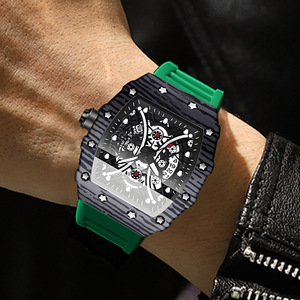 Reloj de Lujo BINBOND con Caja de Textura Cuadrada, Reloj de Cuarzo para Hombre con Correa de Silicona, Esfera Luminosa y Resistencia al Agua de 30M - Product Image 2