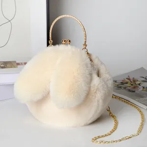 2023 Female Oblique Cross Lovely Portable Plush Bag,Autumn Winter New Rabbit Ear Clip Mouth Bag