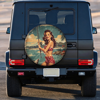 Cache-jantes personnalisable, modèle étanche pour travaux de peinture et de réparation, motif vintage Pin-up Girl Fishing Poster Classic Retro
