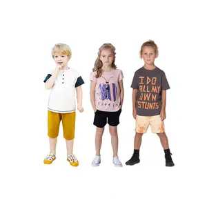 2023 Custom children clothing summer organic cotton t shirt shorts infant toddler little boys clothing sets 3-4 years