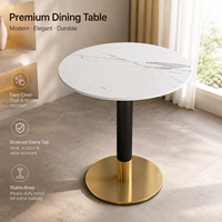 Table Ronde Commerciale en Pierre Frittée avec Piétement en Métal Noir et Doré, Mobilier de Restaurant Durable pour Café, Hôtel, Bistro