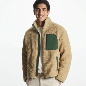 Veste en polaire sherpa pour homme, laine d'agneau, col montant, fermeture éclair, sweat-shirt à fermeture éclair tendance OEM pour l'hiver - Product Image 1