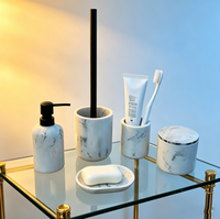 Ensemble d'accessoires de salle de bain de haute qualité en résine à l'aspect marbre, 5 pièces, distributeur de lotion, porte-brosse à dents, porte-brosse de toilette