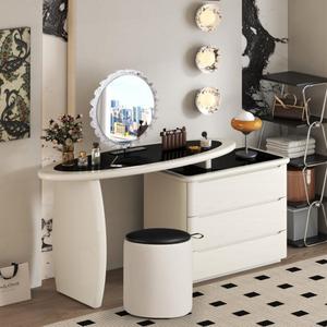 Table de maquillage de luxe avec <span class=keywords><strong>miroir</strong></span> éclairé en bois blanc poli - Product Image 1