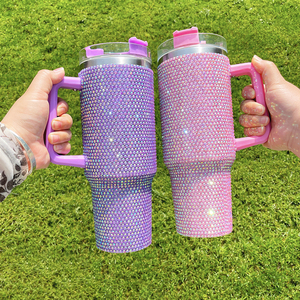 Yipai Mới Siêu Lấp Lánh Pha Lê Thạch Thép Không Gỉ Đầy Đủ Bling Bia Cốc Nước Chai 40Oz Cốc Có Tay Cầm Và Rơm - Product Image 5