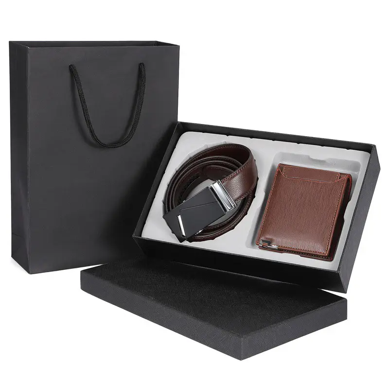 Corporate men promotional gift sets custom leather 2pcs for business husband boyfriend gift set