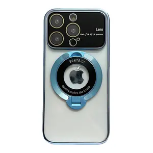 电镀大窗磁性支架电脑手机壳适用于iPhone15 14 13 Pro MAX无线充电器镜头保护套