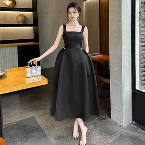 ZYHT 9799 2025方领无袖马克西夏季优雅性感郊游舞会黑色晚礼服 - Product Image 1