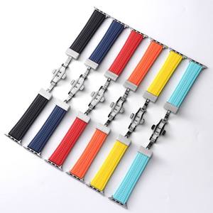 FWholesale Silicone Watch <b>Strap</b> for Apple Watch S9 45mm Ultra 49mmm SE 44mm 38mm Quick Release Butterfly Clasp Watch Band - Product Image 3