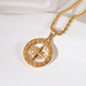 Nueva llegada viaje brújula colgante 20mm acero inoxidable redondo moneda encanto sigue tu verdad North Star Collar para hombres - Product Image 3