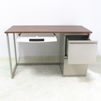 Bureau de travail individuel moderne personnalisé, mobilier de bureau à domicile, table d'ordinateur en acier métallique avec deux tiroirs, matériau en panneau de bois