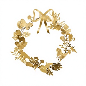 Corona de Metal Dorado Redonda con Flores Decorativas Hechas a Mano, Estilo Glamuroso, Navidad, Sin Iluminación, Paquete Individual - Product Image 4