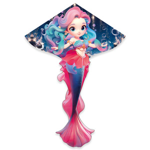Aquilone a forma di principessa sirena con lungo striscione, motivi a sirena multicolore, giocattolo volante da esterno per bambine - Product Image 3
