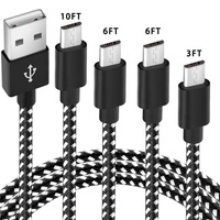 Kabel Adaptor Pengisian Daya & Sinkronisasi Data USB Micro Nylon Braided 3ft 6ft untuk Aksesoris Ponsel