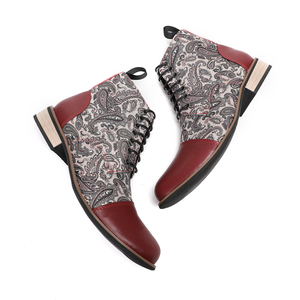 NA661 Bottes de cheville pour hommes à motif Paisley Chaussures en cuir véritable pour hommes Chaussures décontractées de créateur de mode Motif original Bottes derby à lacets - Product Image 2