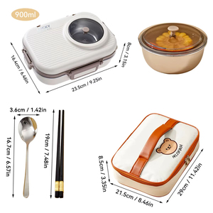 Portable Modern Stainless Steel Bento <b>Box</b> 3 Compartments Dual Tier <b>Stackable</b> Large Capacity Microwave Safe Plastic Lid Students - Product Image 2