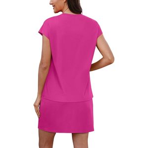 FOXA Women's Two Piece Skirt <b>Set</b> Summer Crew Neck Cap Sleeve Top With Pockets Breathable <b>Knitted</b> Fabric Dress Outfit - Product Image 4