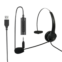 OMFOX Headset Komputer Berkabel Satu Telinga 3.5mm Dual Plug Over Ear Headphones Boom Microphone untuk PC