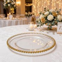 Assiette en verre décorative avec perles dorées pour mariage et fête, vente chaude directe d'usine