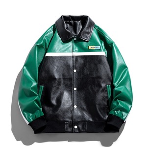 Chaqueta Varsity Casual de Otoño para Hombre, Tejida, con Cierre, Estilo Motociclista, de PU, con Diseño Transpirable - Product Image 3