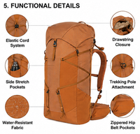 Sac à dos de camping unisexe en nylon Ripstop 50L résistant aux déchirures, sacs de randonnée personnalisés