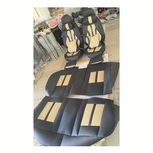Full Set 5Pcs Faux <b>Leather</b> <b>Car</b> <b>Seat</b> <b>Covers</b> Modern Style All-Season Universal Fit Black with Red Stitching - Product Image 5