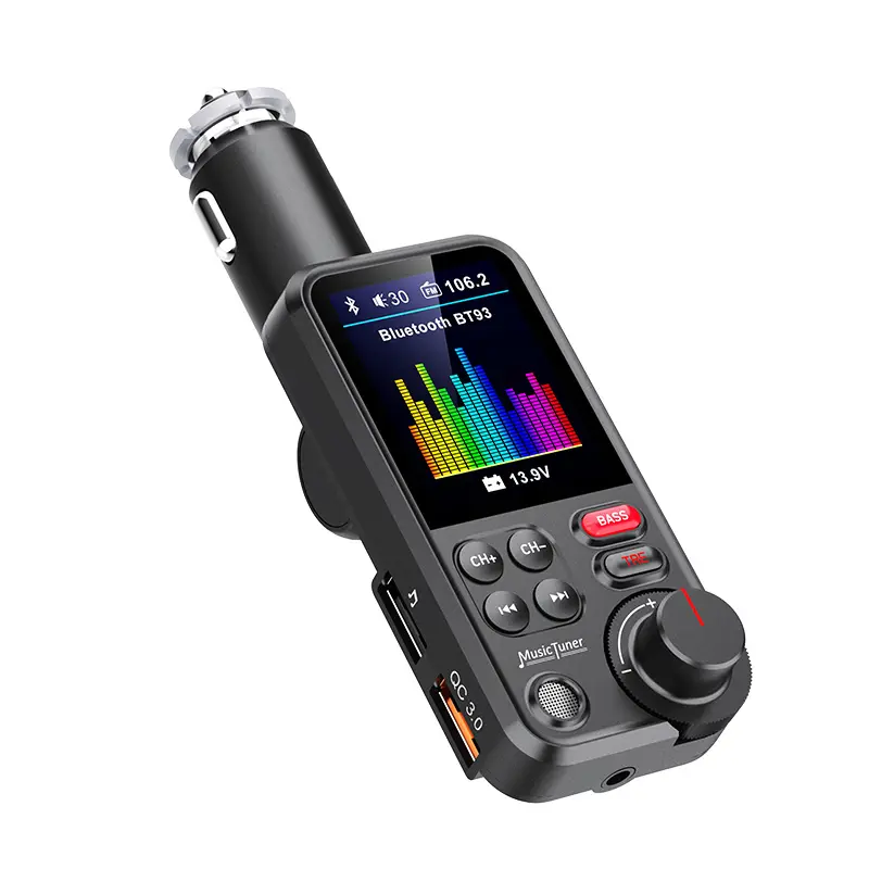 Bt5.0 FM Transmitter Với Hiển Thị Kép USB Sạc Không Dây Hands Miễn Phí Xe Kit Hỗ Trợ TF Thẻ FM Xe MP3 Máy Nghe Nhạc