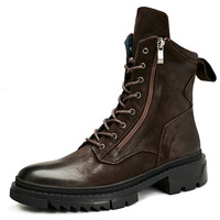Cuir véritable pour bottes d'hiver pour hommes, doublées de polaire, style britannique, hauteur mi-haute, loisirs, semelle épaisse