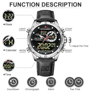 NAVIFORCE orologio militare 9208 per gli uomini di lusso originale al quarzo orologio sportivo da uomo impermeabile cinturino in pelle digitale orologio analogico - Product Image 2
