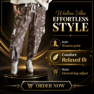 Western Cowboy Boot Cactus Print Jogger Harem Pants <strong>Women</strong> Drawstring Waist <strong>Cargo</strong> Pocket <strong>Cuffed</strong> Trousers Casual Wear - Product Image 1