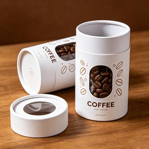 Boîte cylindrique en kraft durable avec fenêtre de visualisation, logo personnalisé pour l'emballage quotidien des grains de café et la protection contre l'humidité - Product Image 1