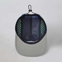 Casquette de course personnalisée perforée à cinq panneaux avec découpe laser triangulaire, casquette de camping en nylon à cordon de serrage pour coureurs