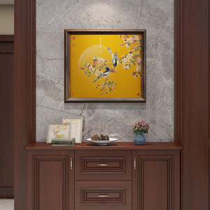 Pintura de Manzana <span class=keywords><strong>y</strong></span> Urraca 'Doble Felicidad', Arte Clásico en Latón, Decoración de Pared, Regalo de Bendición China Auspiciosa para Celebraciones - Product Image 3