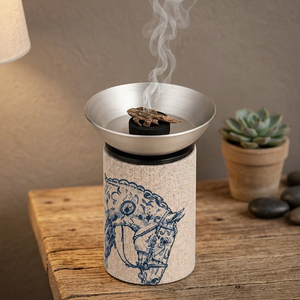 Quemador de Bakhoor de Madera con Cuerpo Cubierto de Tela y Cuenco Metálico, Porta Incienso Decorativo para Decoración del Hogar Árabe, Regalo para Mesa - Product Image 3