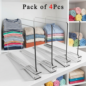 Juego de 4 Separadores de Acrílico para Estantes, Organizador Transparente para Armarios, Estante de Almacenamiento para Ropa, Separador de Armarios Plegables con Marco Negro - Product Image 1
