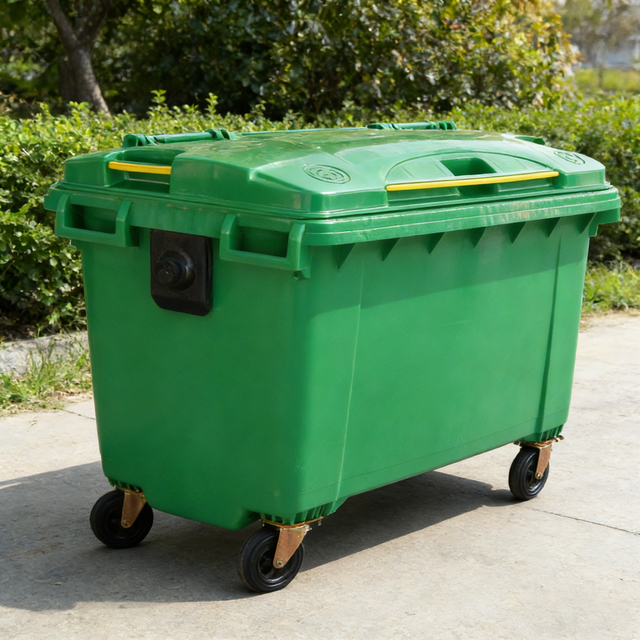 Commercial Grade Plastic Large Capacity Mobile Waste Bin Four Wheels Lockable Cover Eco-Friendly for Municipal Industrial Use