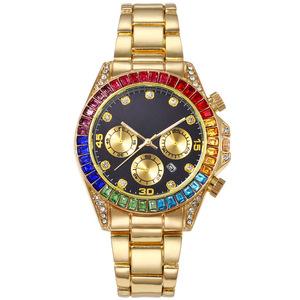 Montre-bracelet de luxe pour femmes, montre-bracelet glacé, personnalisé, diamant coloré, vente en gros, nouvelle collection - Product Image 4