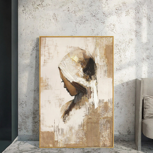 Decoración del Hogar, Arte Impresionista de Técnica Mixta, Pintura al Óleo Texturizada Hecha a Mano con Hojas de Oro Acrílicas, Retrato de Mujer, Arte en Lienzo, Arte de Pared - Product Image 3