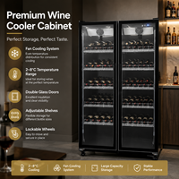 Enfriador de Vino Comercial de Doble Puerta con Doble Vidrio, Pantalla Digital de Temperatura, 10 Rejillas y Luz LED para Restaurante o Bar