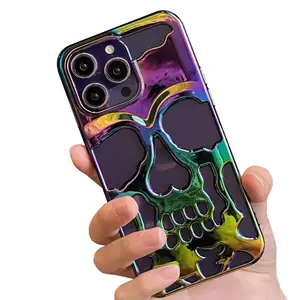 Luxury Laser skeleton Skull Case for iPhone 15pro max 14 13 12 Phone Case Shockproof Back cover Camera full Protect Hollow Funda