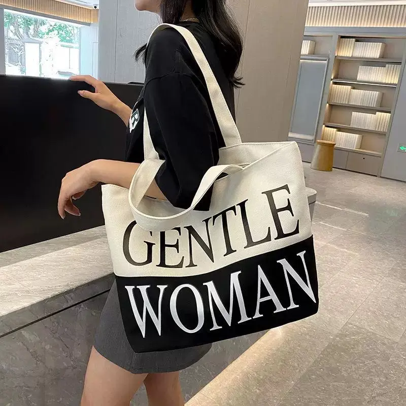 STOCK New Style Fashion Eco Friendly Shopping Women Grocery Cotton Canvas Tote Bag with Pocket and zipper Custom Printed Logo