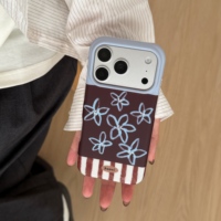 Nouvelle coque de téléphone IMD double couche mate bleu-marron à rayures florales patchwork pour iPhone 18 Pro Max 17 16 15 14 13 – Housse de protection