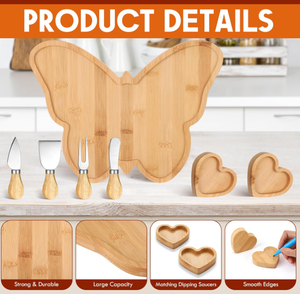 Thiết kế độc đáo gỗ bướm charcuterie bảng thiết lập lớn tre bướm Platter và dao đặt cho Nhà Bên - Product Image 2