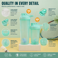 Bouteille shaker protéinée 500 ml en PP écologique sans BPA avec boule mélangeuse et couvercle à clapet, logo personnalisé, vente en gros pour la gym et le sport