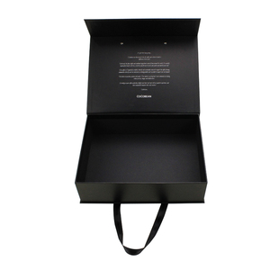 Custom Logo Luxury Paper <b>Black</b> Gold Folding Rigid Hardbox Magnet Magnetic <b>Gift</b> Packaging <b>Box</b> With Ribbon Handle - Product Image 5