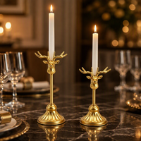 Ensemble de bougeoirs européens rétro en métal en forme de tête de cerf, finition dorée mate, pour décoration festive