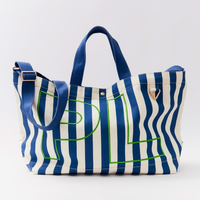 Sac fourre-tout personnalisé à monogramme, grande capacité, sac à bandoulière, sac de plage rayé pour femmes, usage quotidien